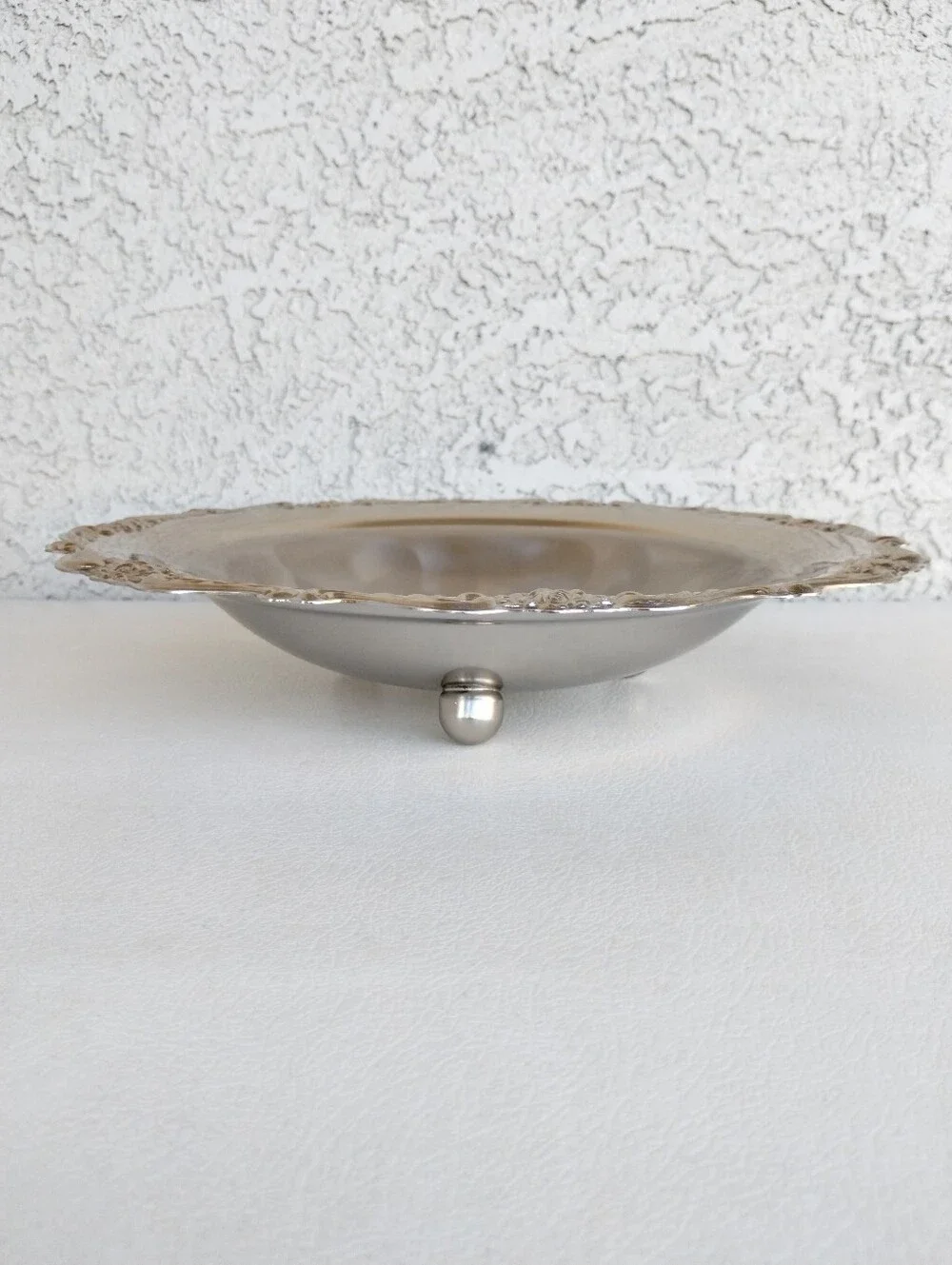 Vintage Martian Japan Stainless Steel Serving Bowl Baroque Floral Scalloped Dish
